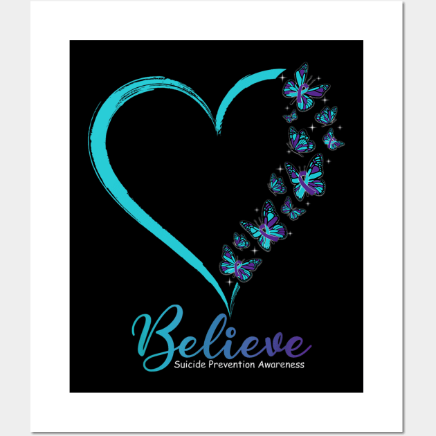 Butterfly Believe Suicide Prevention Awareness Ribbon Wall Art by Ortizhw